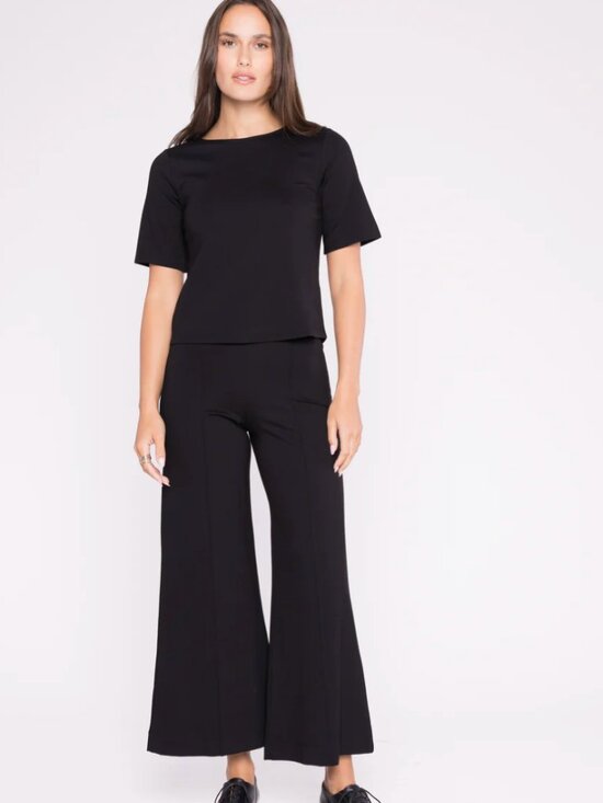 Ripley Rader Pants - Ripley Rader Black Ponte Knit Wide Leg Pant: Cropped